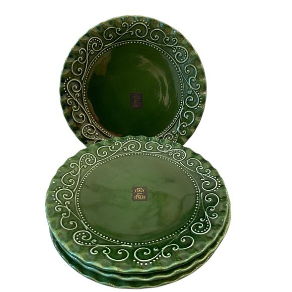 Maioliche Jessica Made in Italy Christmas Dinner Plates 11" Set 4 Holiday Green - Picture 9 of 16
